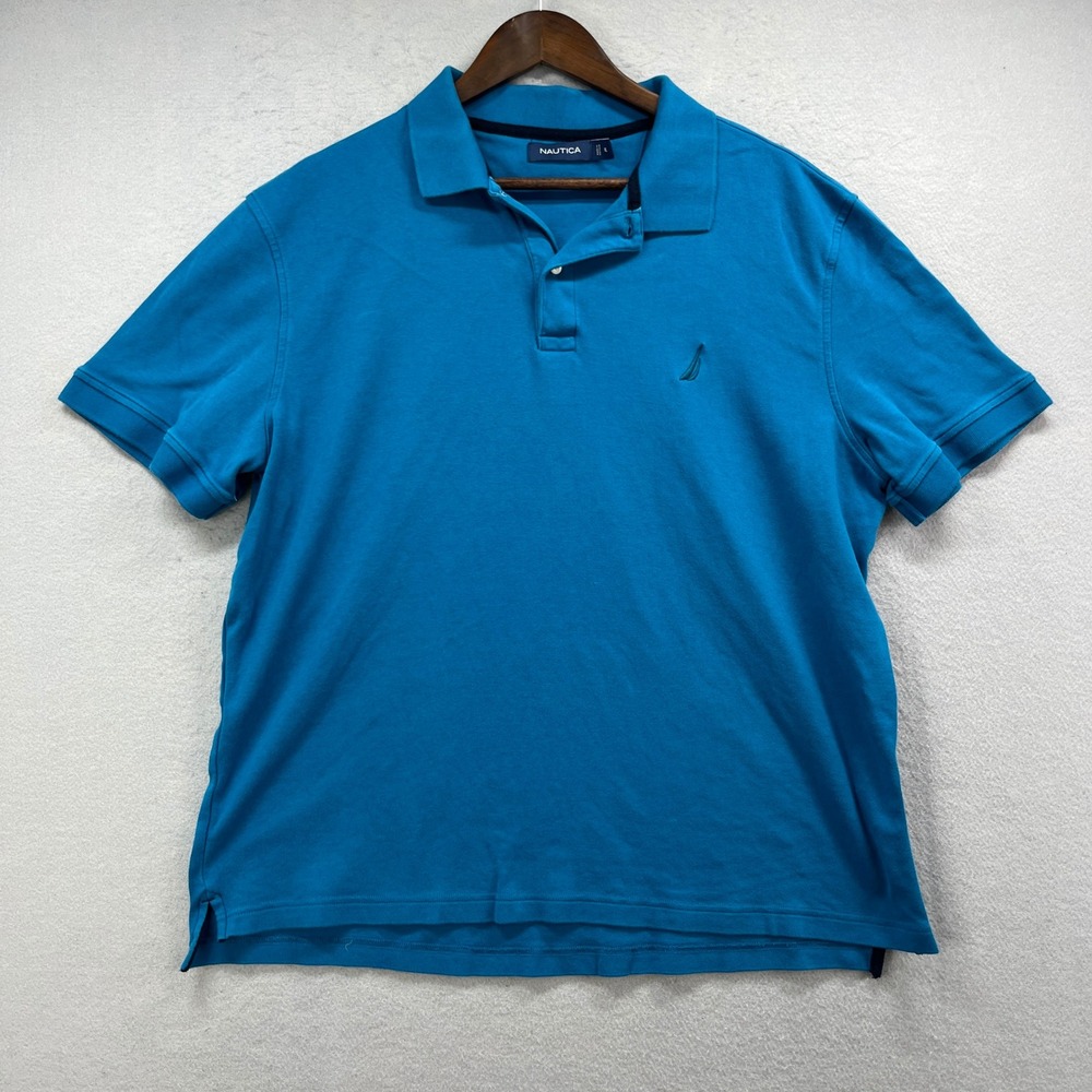 Nautica Polo Shirt Mens XL Blue 100% Cotton Embroidered Preppy Nautical Casual